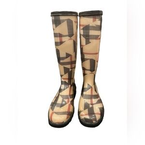 Burberry Womens Nova Check Printed Rubber Rain Boots Size 35 .